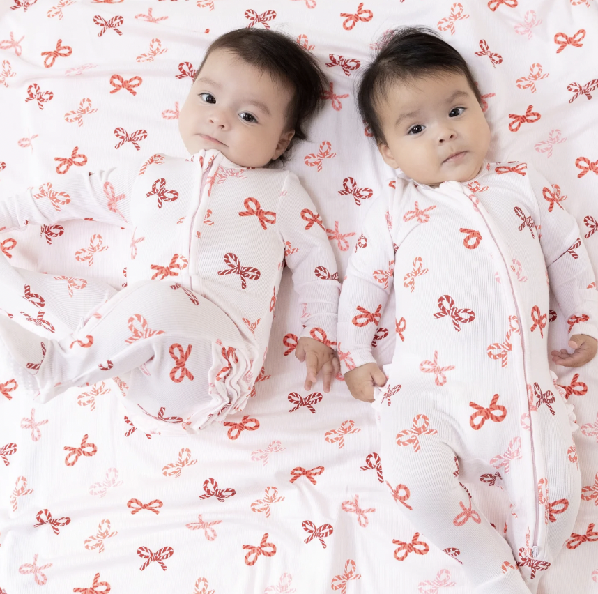 Candy Cane Bows Ruffle Footie