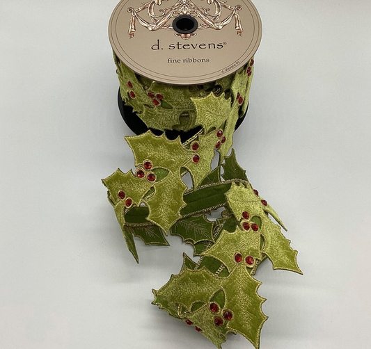 Cutout Holly with Jewel Berries Wired Ribbon