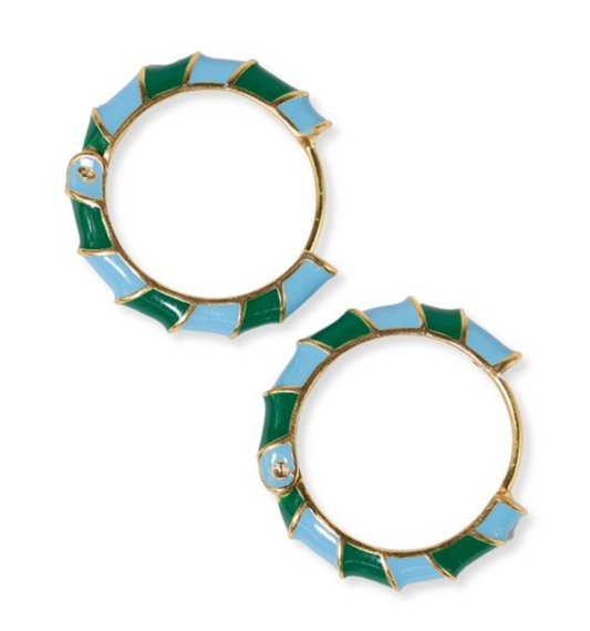 Green & Sky Enamel Hoop Earrings
