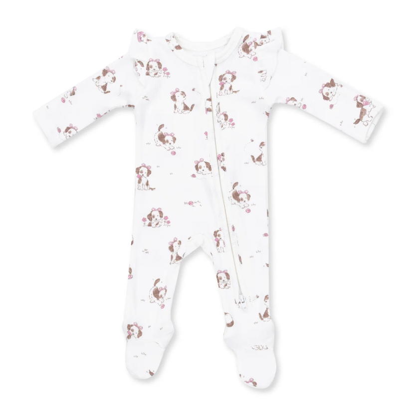 Pink Explorer Puppy Ruffle Sleeve Footie