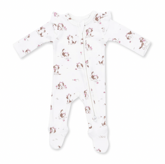 Pink Explorer Puppy Ruffle Sleeve Footie