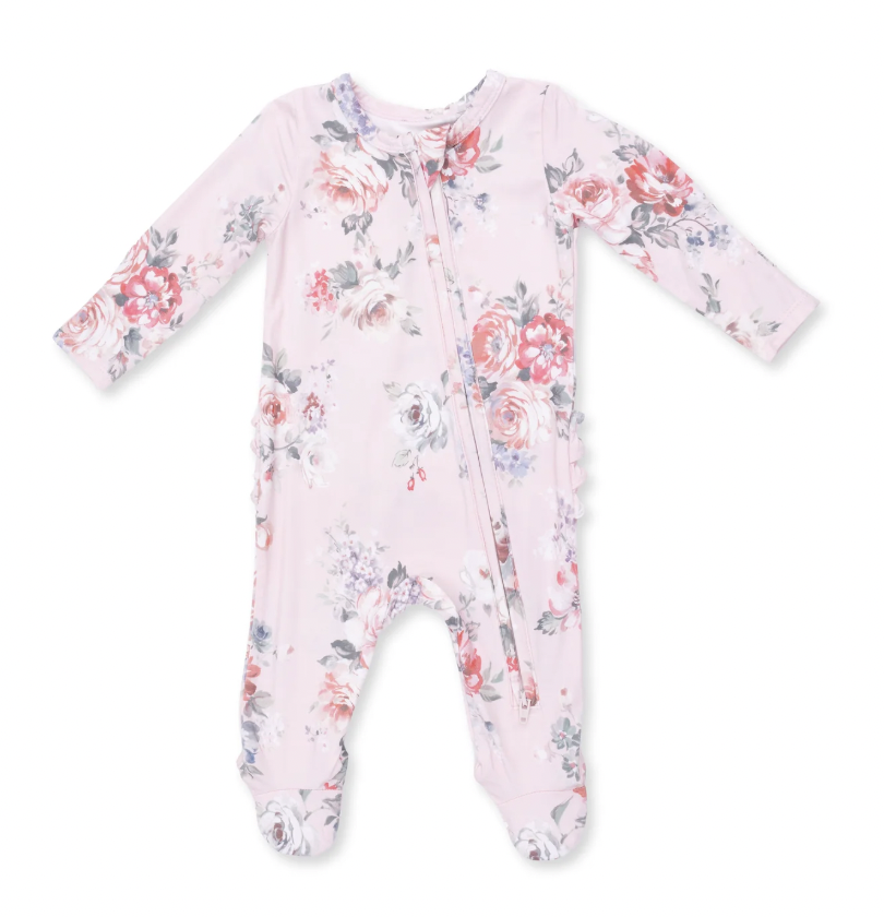 Painterly Rose Bouquets Ruffle Back Footie