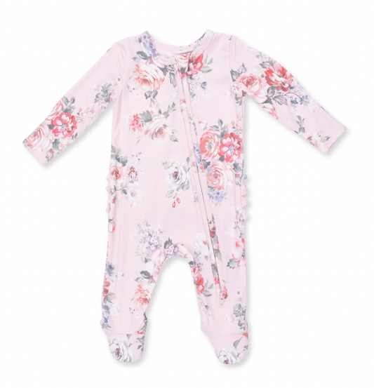 Painterly Rose Bouquets Ruffle Back Footie