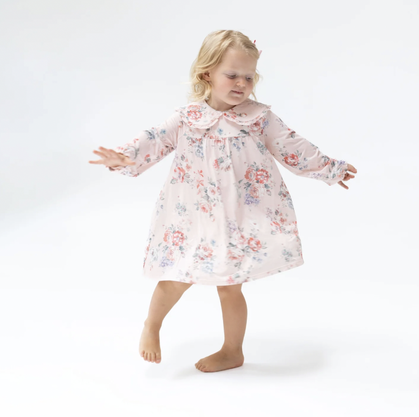Painterly Rose Bouquets Sofia Dress with Oversize Collar and Bloomer