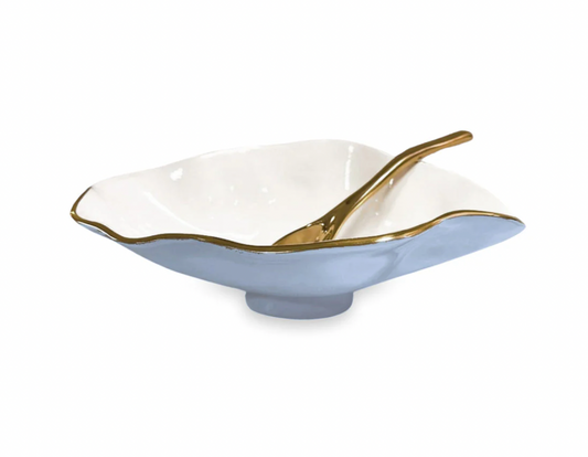Periwinkle + White + Gold ENCANTO Claire Small Oval Bowl with Spoon