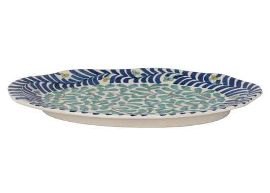 Oval Hand-Painted Vine Stoneware Platter