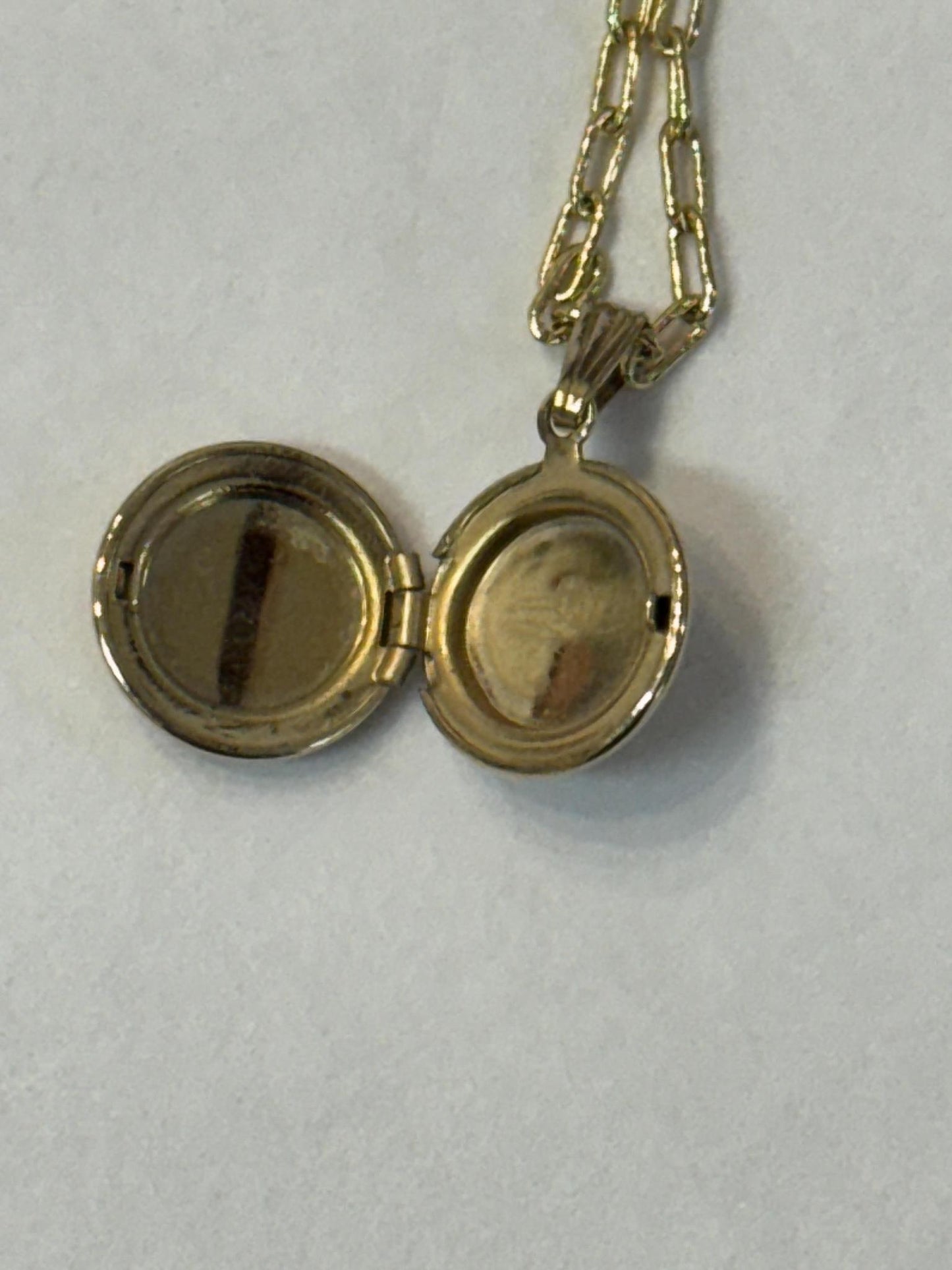 Antique Round Locket on Dainty Paperclip Necklace