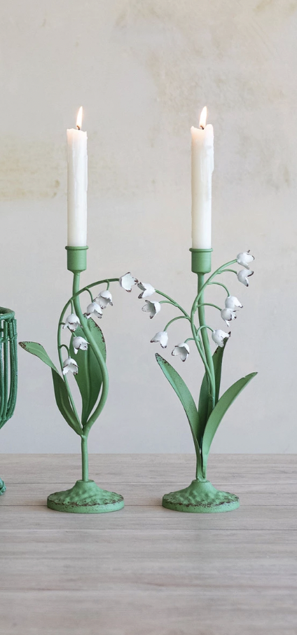 Metal Vintage Reproduction Toleware Lily of the Valley Taper Holder