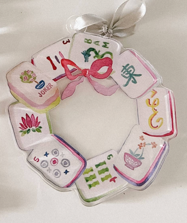 Mahjong Tile Wreath Watercolor Acrylic Ornament