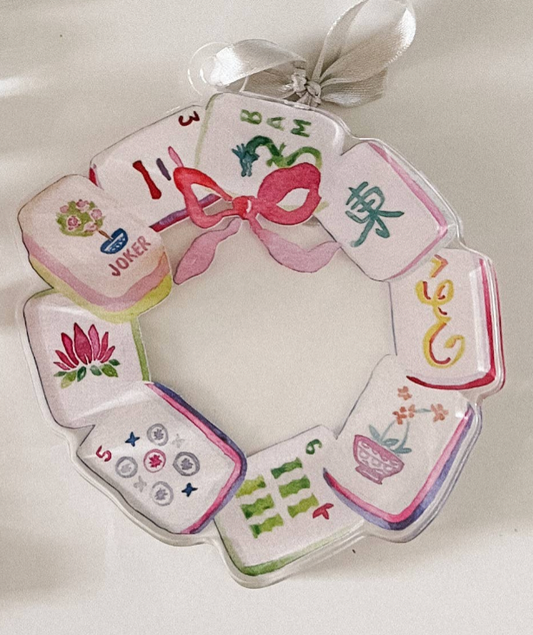 Mahjong Tile Wreath Watercolor Acrylic Ornament