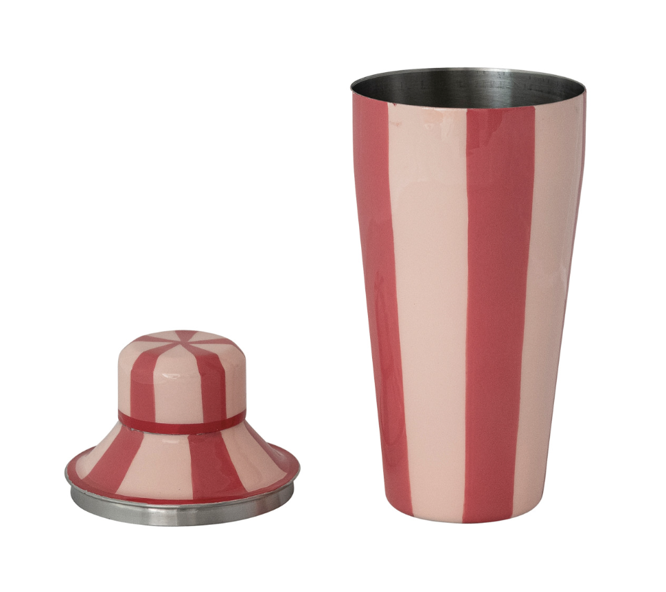 Red + Pink Striped Enamel Stainless Steel Cocktail Shaker