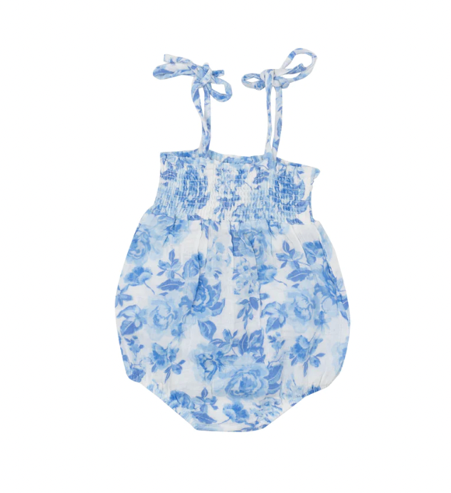 Roses in Blue Tie Strap Smocked Bubble