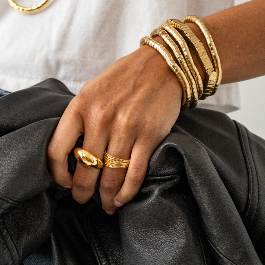 Square Bead Brass Stretch Bracelet