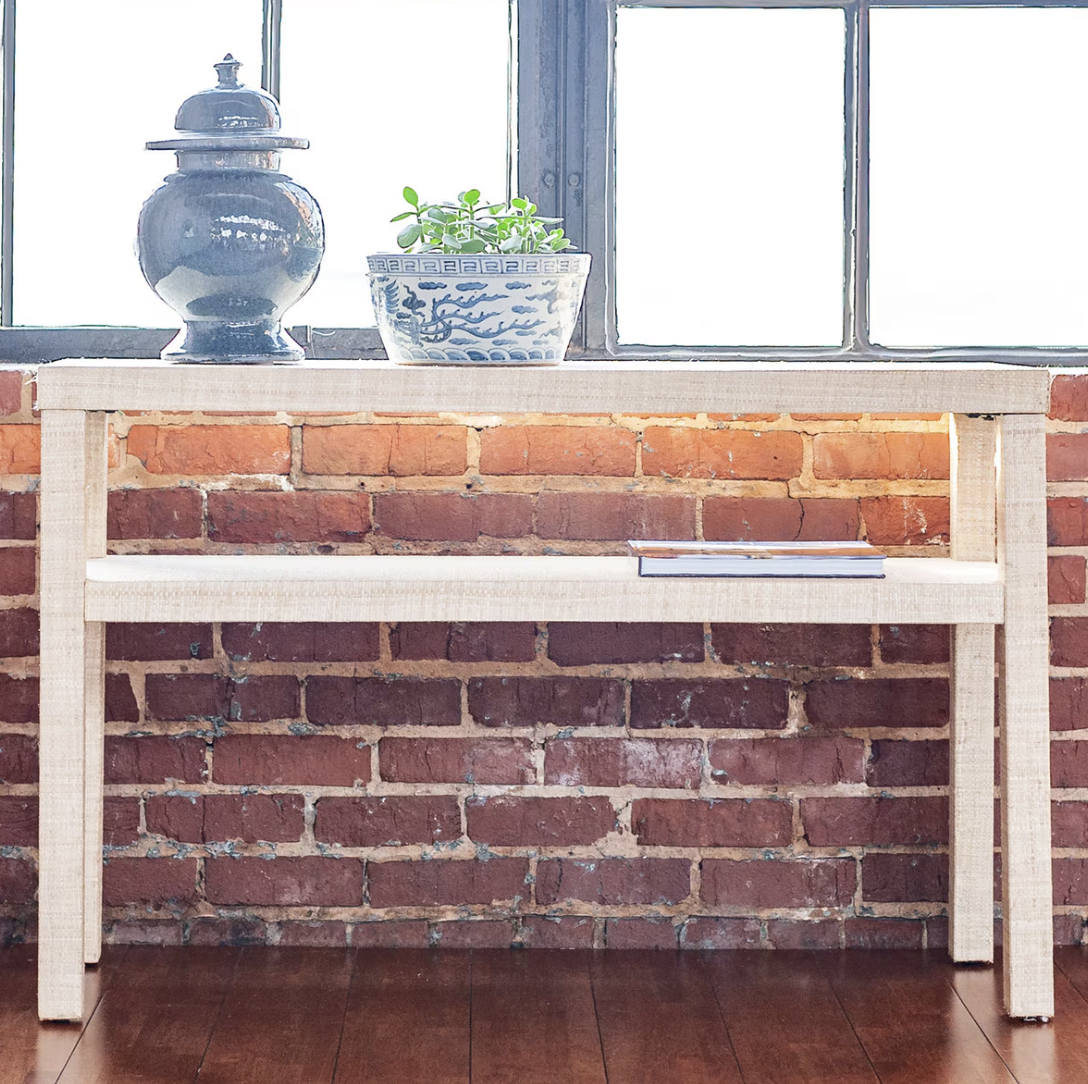 Raffia Wrapped Console Table with Shelf