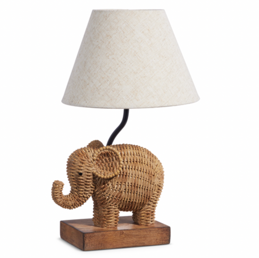 Woven Elephant Lamp with Shade