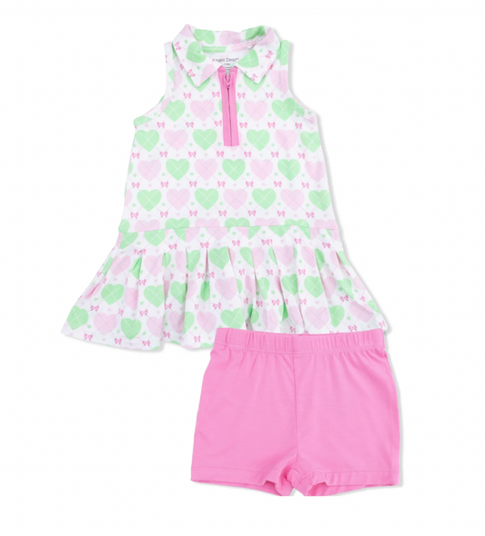 Heart Argyle Polo Tennis Dress with Cartwheel Short