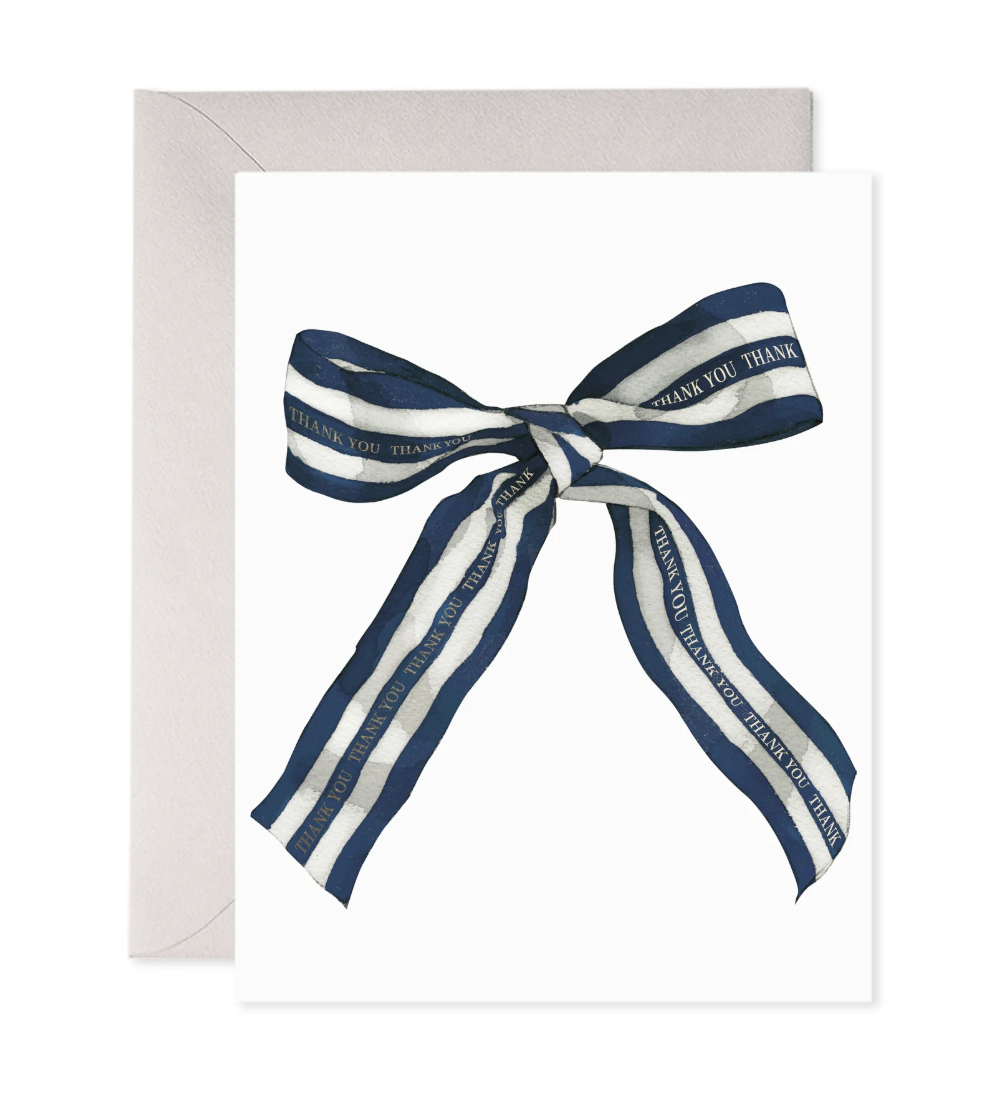 Navy Striped Bow Thank You Greeting Card