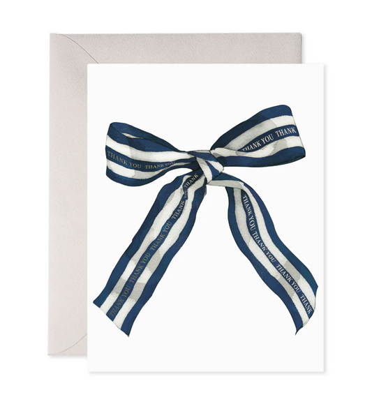 Navy Striped Bow Thank You Greeting Card