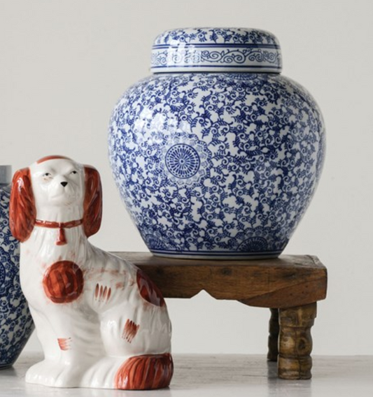 Blue and White Stoneware Ginger Jar