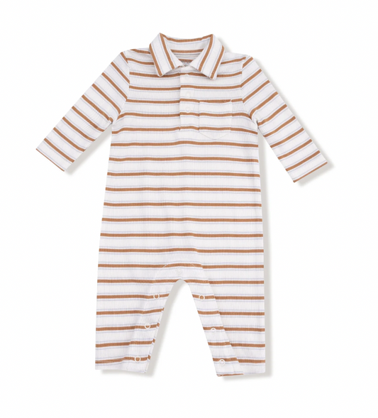 Vintage Stripe Brown Polo Romper