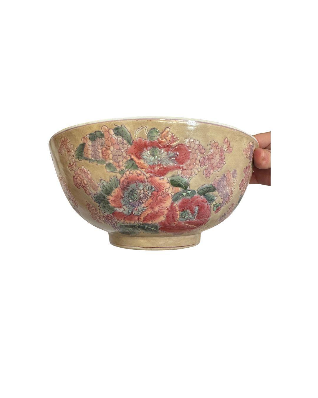 Vintage Pink Peony + Purple Grapevine Centerpiece Bowl