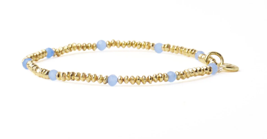 Blue Crystal + Gold Brass Beaded Bracelet