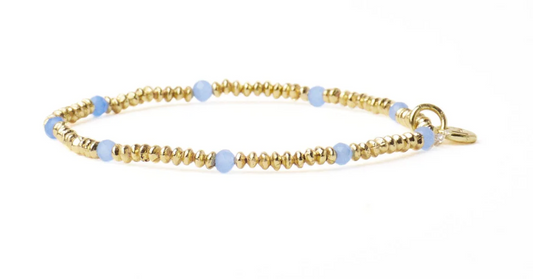 Blue Crystal + Gold Brass Beaded Bracelet