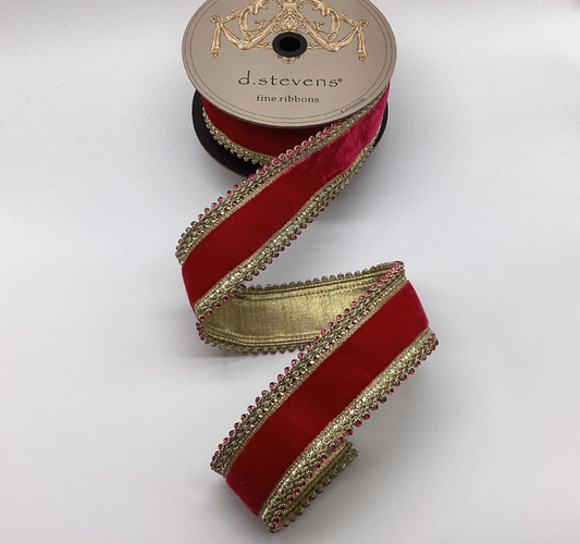 Hot Pink Velvet Jewel Edged Ribbon