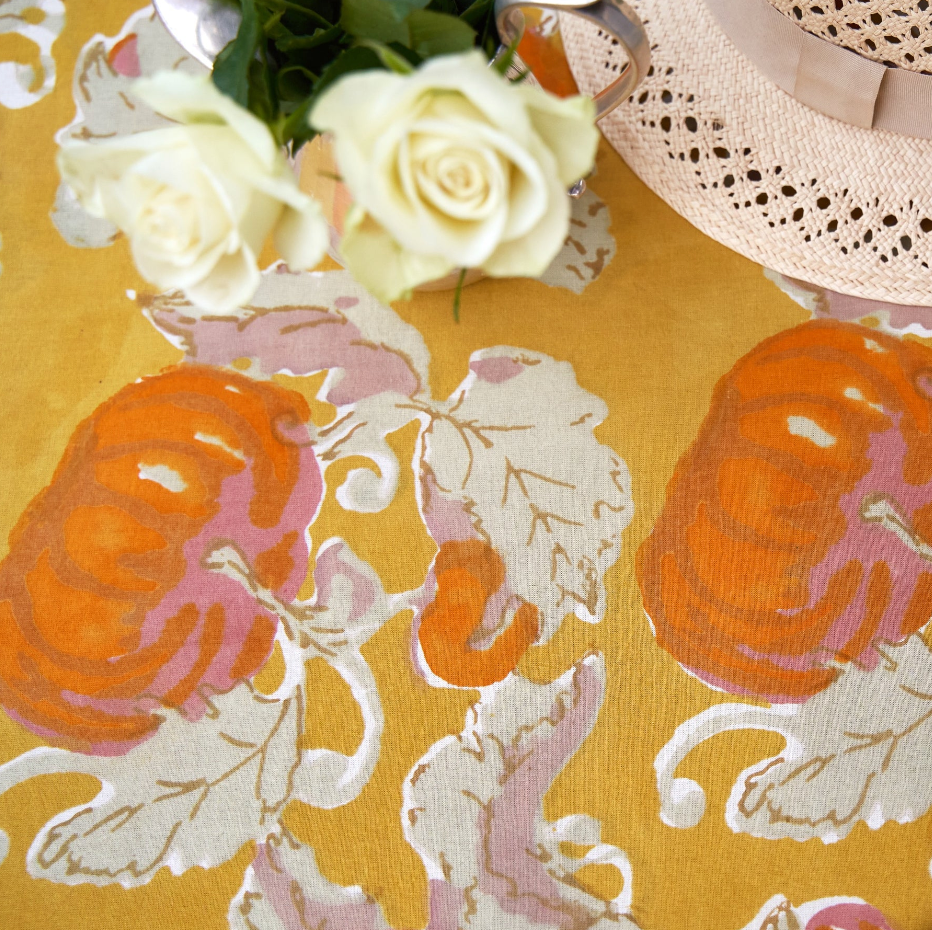 Pumpkin Orange & Mustard French Tablecloth + Napkins