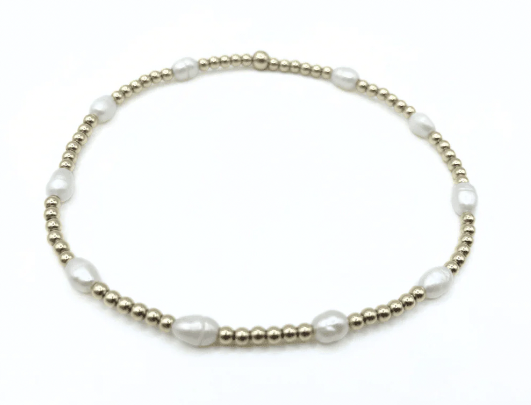 Petite Patterned Rice Pearl Bracelet with 14k Gold-Filled Beads