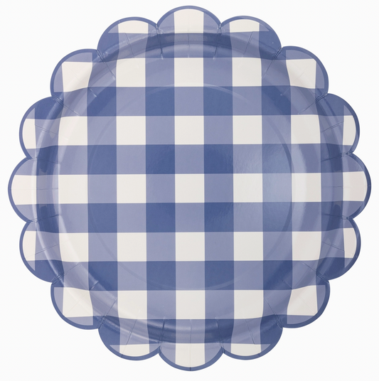 Scalloped Blue Gingham Paper Plates