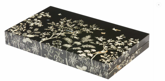 Black Chinoiserie Lacquer Backgammon Set