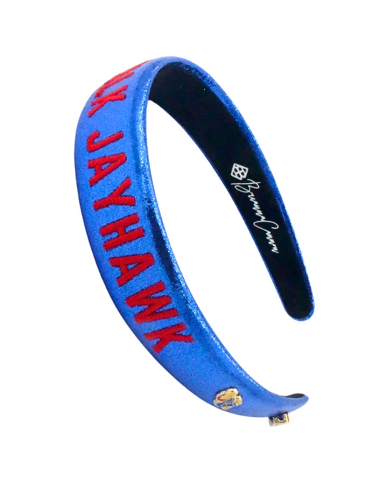 Kansas Blue Thin Embroidered Headband