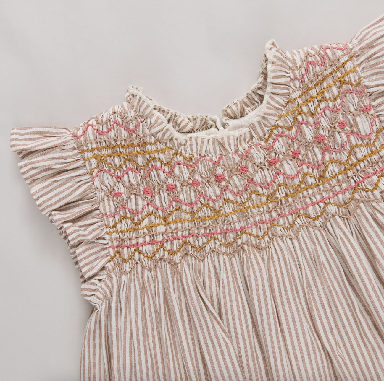 Tawny Brown Stripe and Smocked Stevie Dress + Diaper Cover