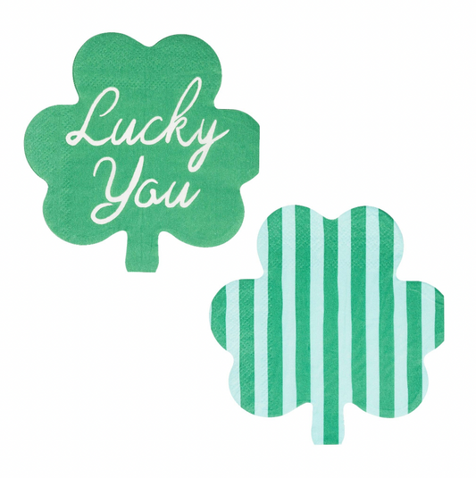 Shamrock Shaped Lucky You and Striped Cocktail Napkins
