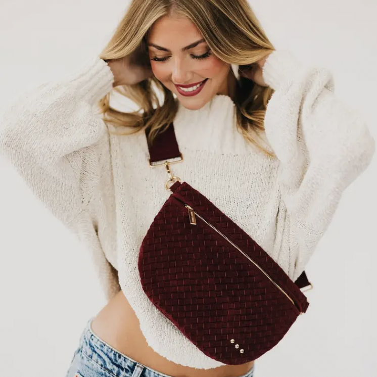Burgundy Suede Westlyn Woven Bum Bag