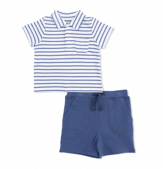 Navy Stripe Polo + Short Set