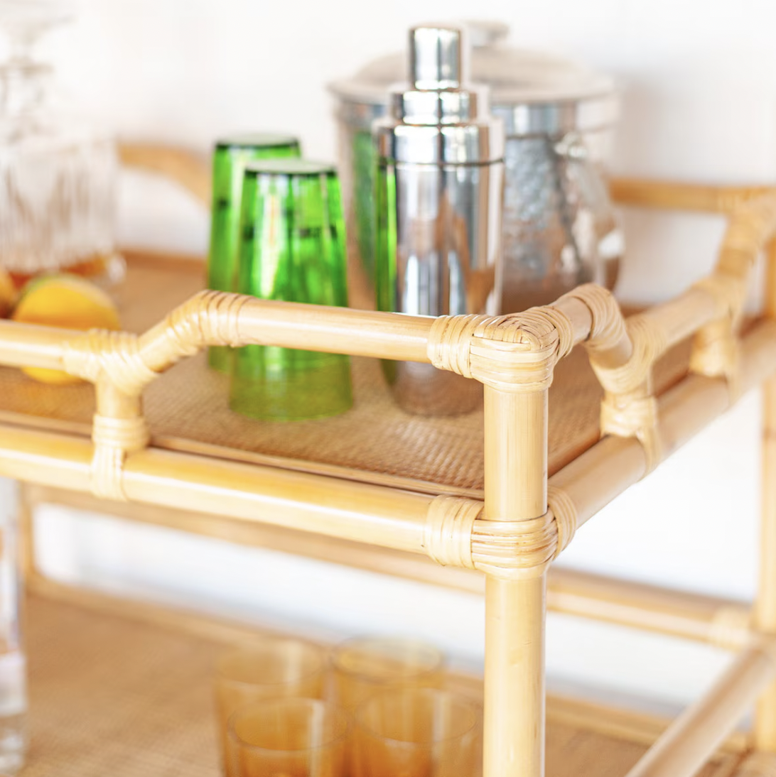 Rattan Rolling Bar Cart
