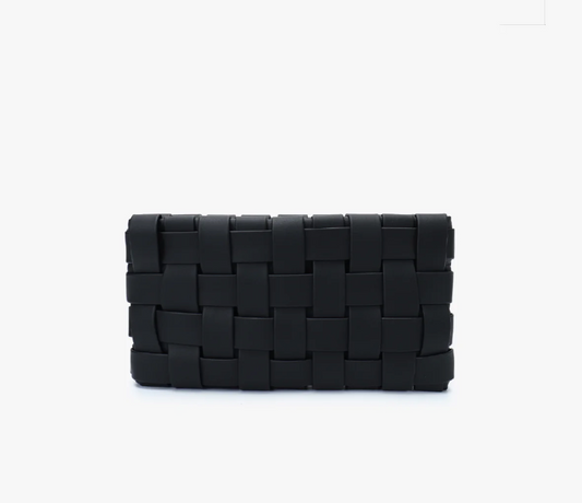 Small Lindy Woven Black Clutch