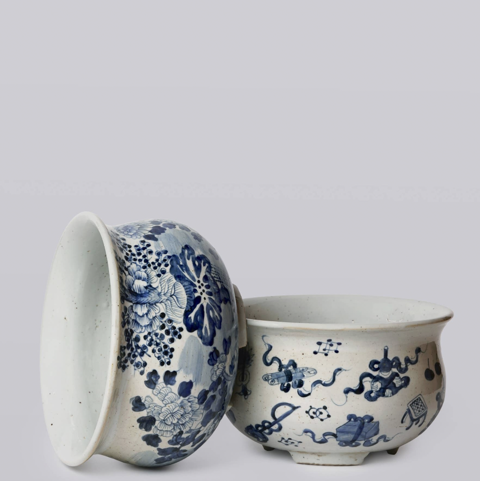 Blue and White Porcelain Four Seasons Footed Compote