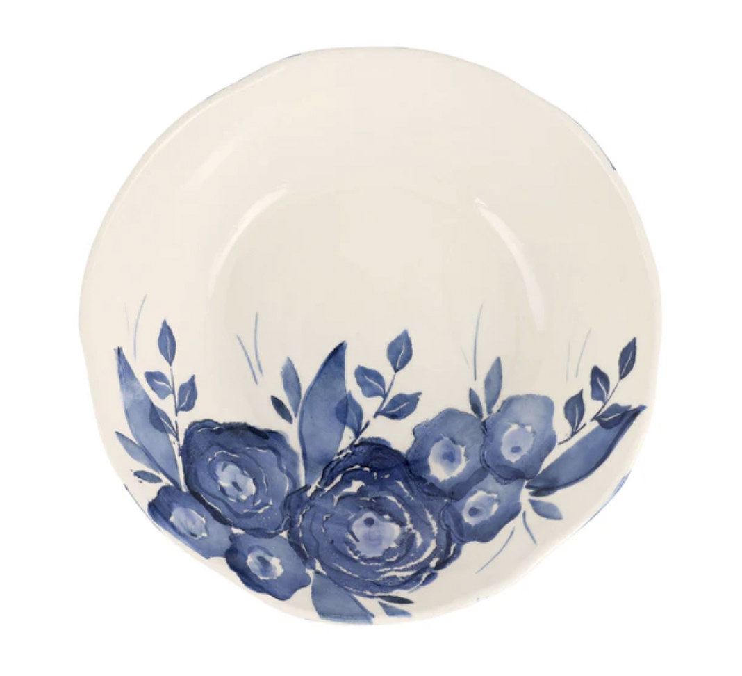 Blue Camellia Shallow Serving Bowl