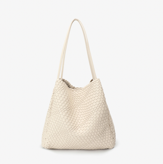Hollace North South Woven Cream Tote