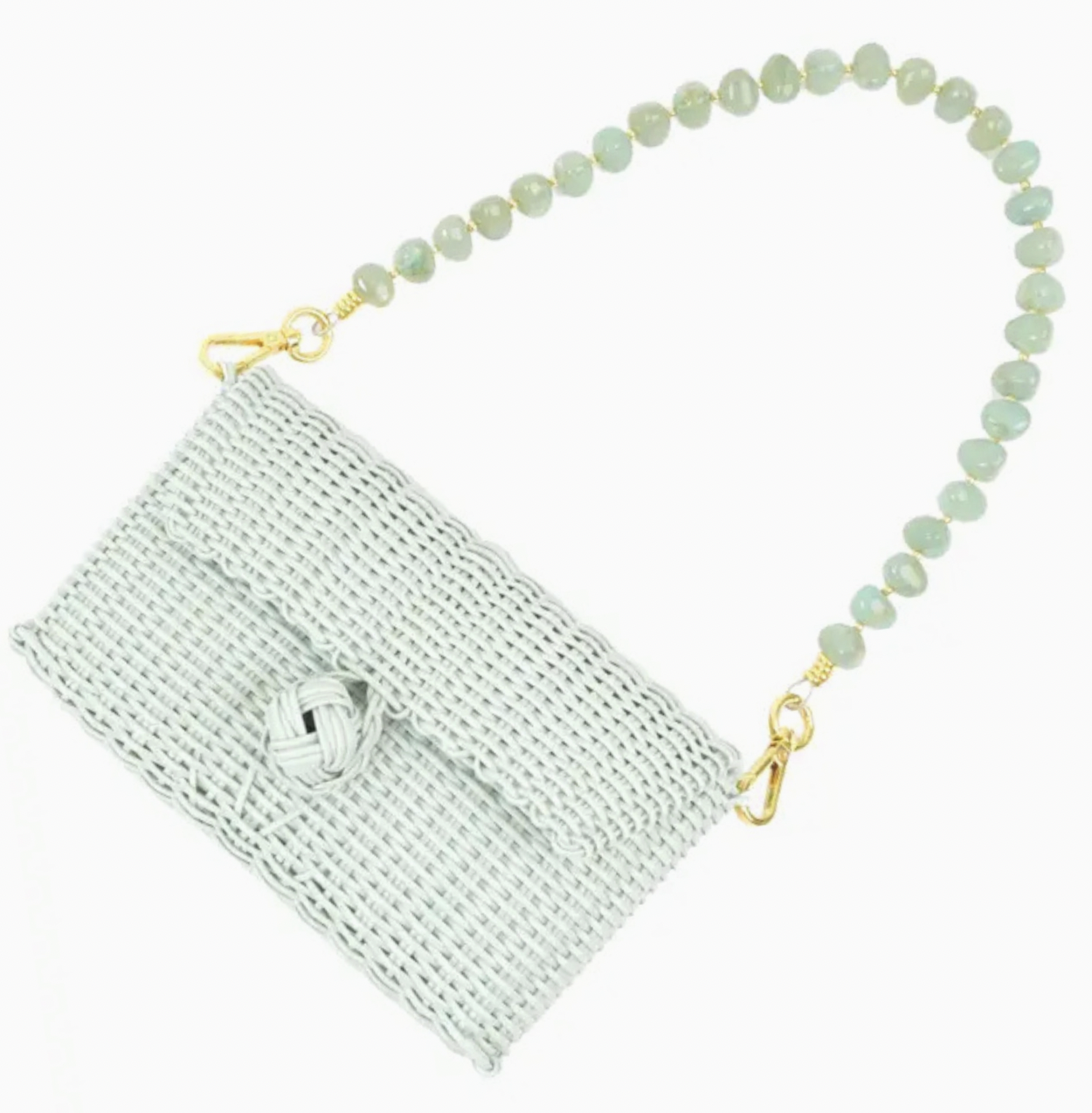 Clutch in Sea Glass with Jade Green Stone Strap