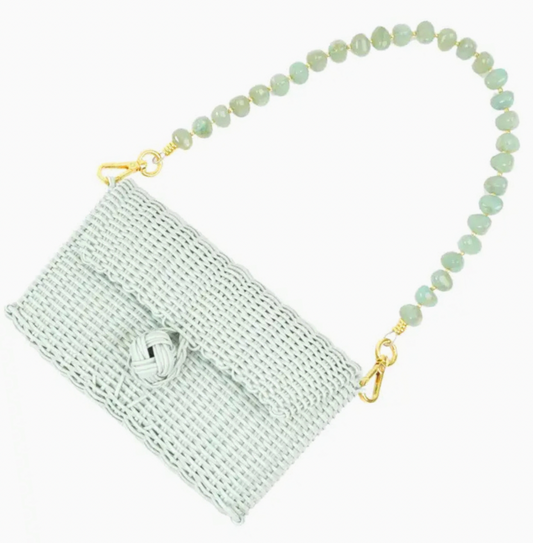 Clutch in Sea Glass with Jade Green Stone Strap
