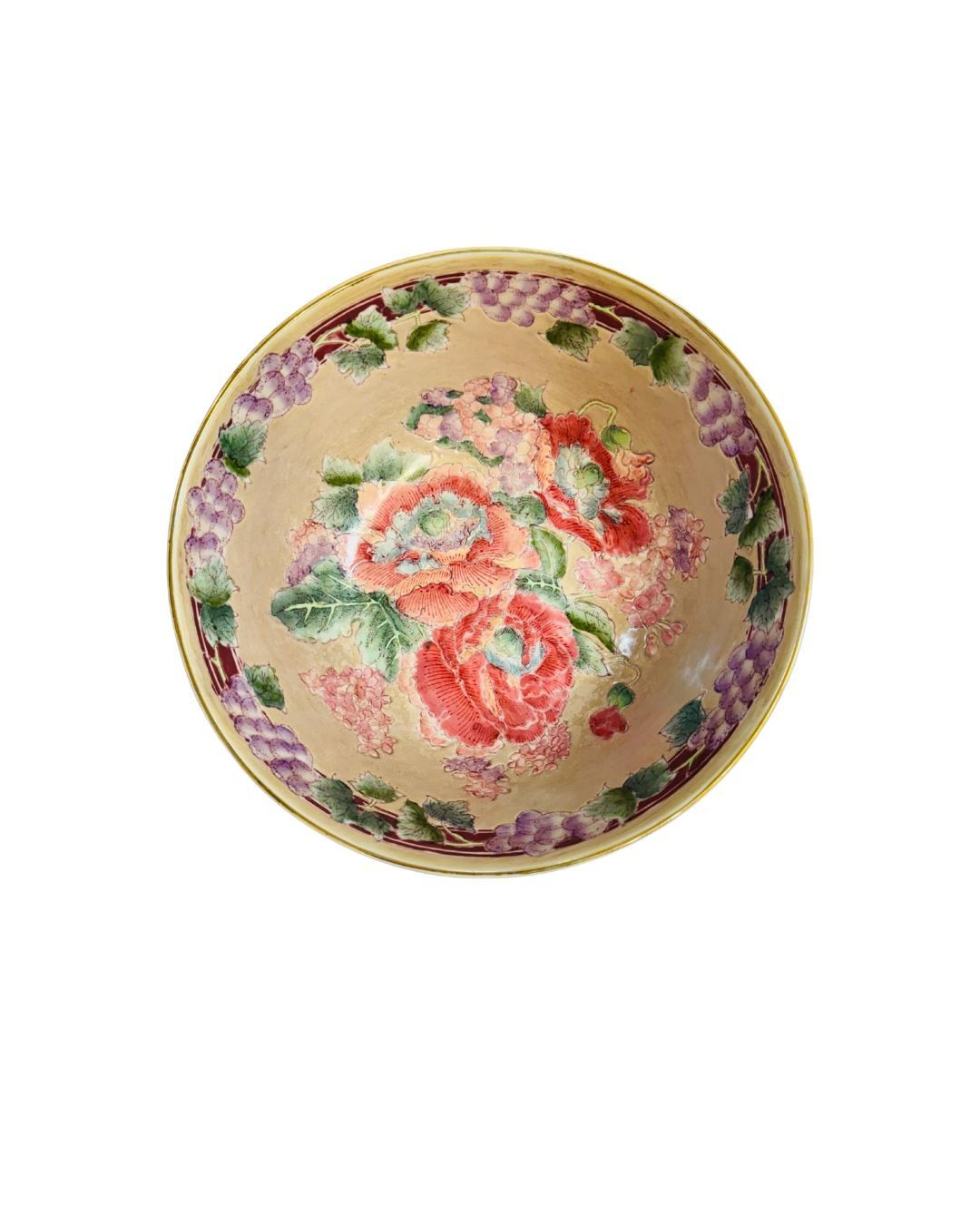 Vintage Pink Peony + Purple Grapevine Centerpiece Bowl