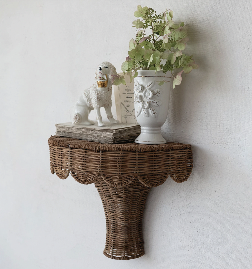 Hand-Woven Rattan Scalloped Wall Shelf
