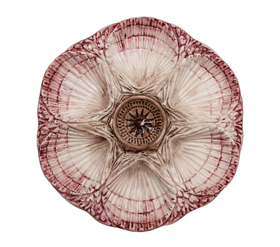 Cream & Burgundy Oyster Plate