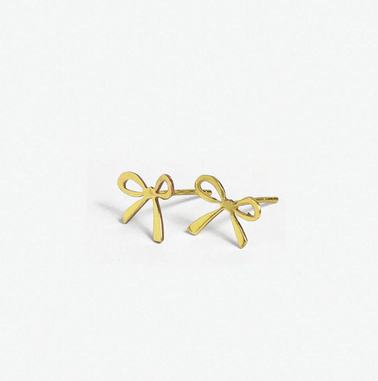 Mini Ribbon Bow Post Earrings 18k Gold