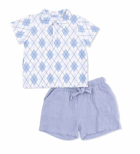 Blue Argyle Polo with Casual Short Set