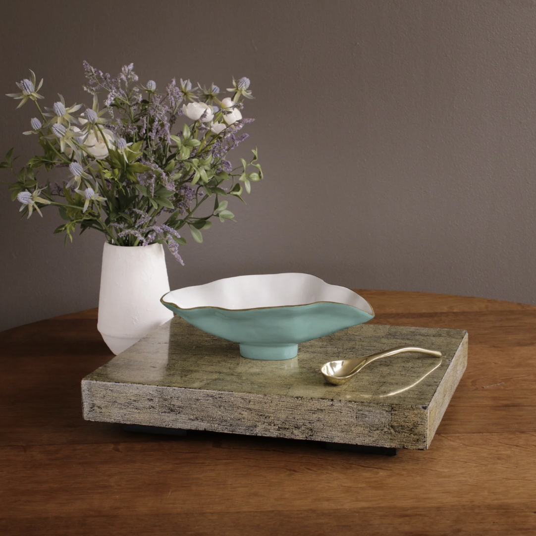 Turquoise, White + Gold ENCANTO Claire Small Oval Bowl with Spoon